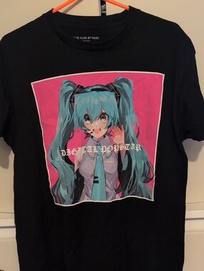 Black Hatsune Miku Anime Style Graphic Tee